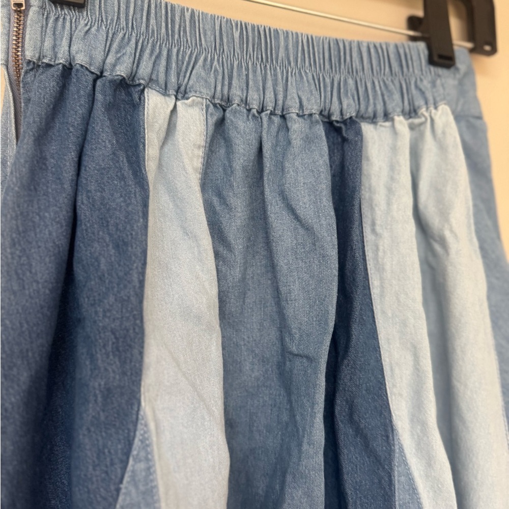 Anthropologie Love The Label Blue Multicolor Denim A-Line Skirt - Picture 6 of 9